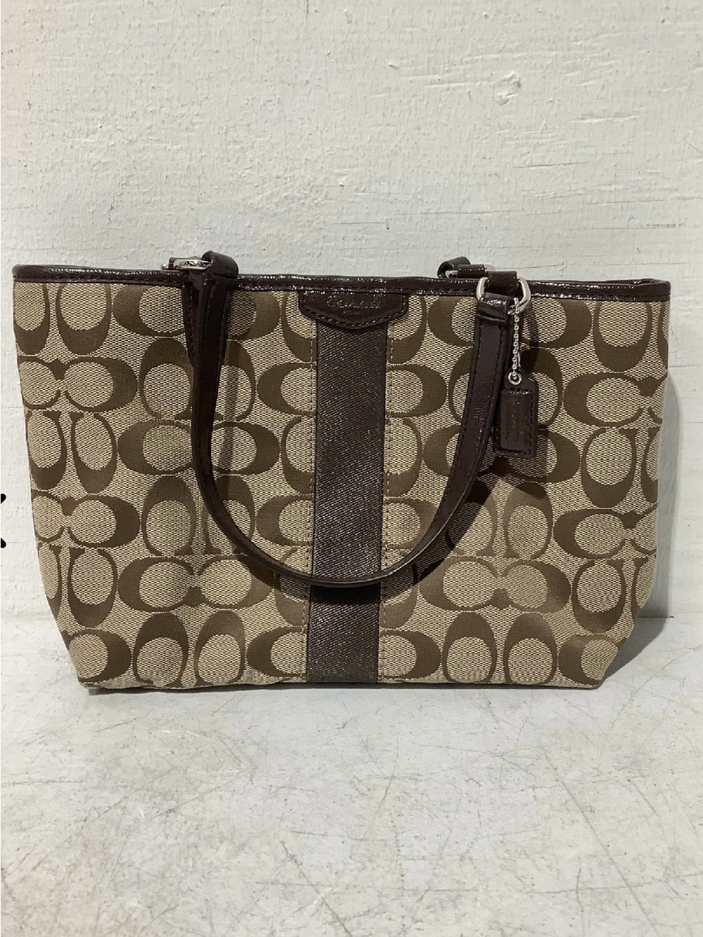 Coach Brown Signature Canvas Tote with Dark Brown Trim